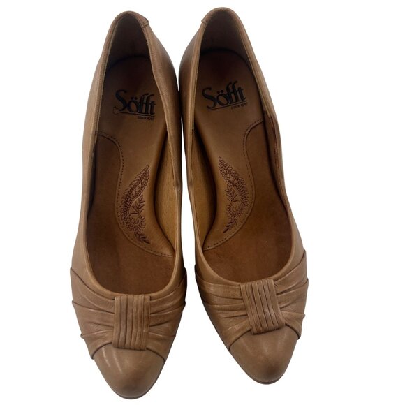 Söfft Women's 6M Leather Pumps With Stacked Heel Tan Brown - Picture 2 of 6